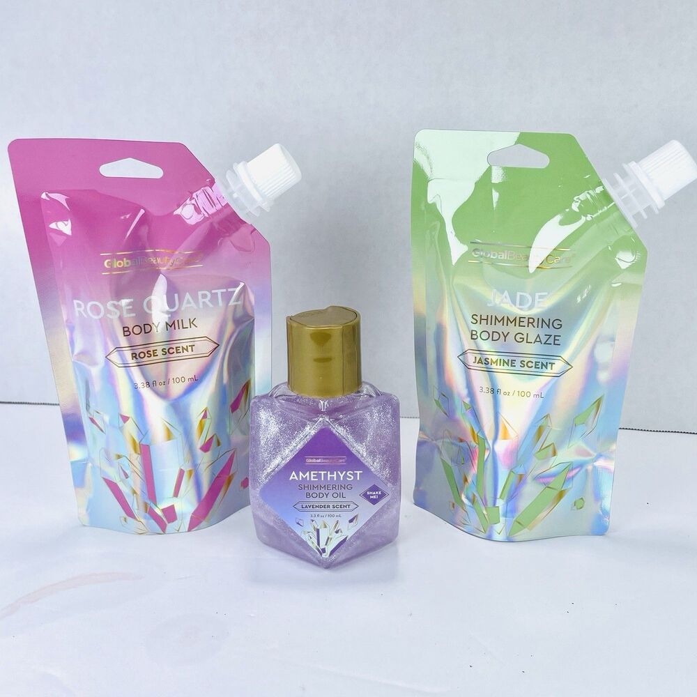 Global Beauty Care GEMSTONE SET Jade Body Glaze Rose Body Milk Amethyst Oil NEW